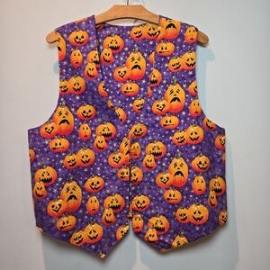 Vintage Halloween Pumpkin Sleeveless Vest 90s Party Dress Up School